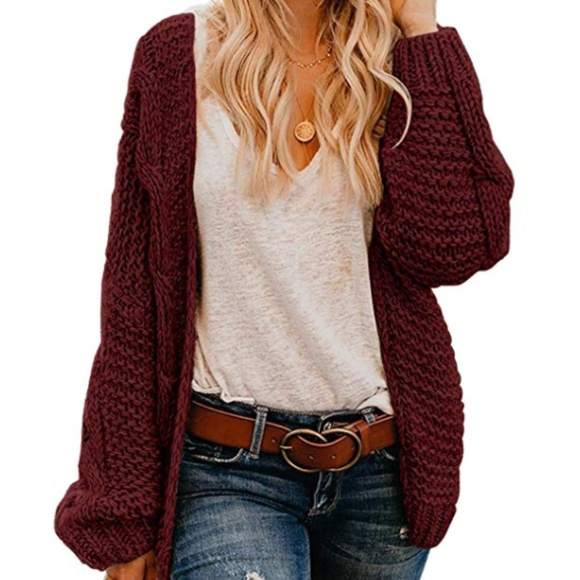 C.C. Boutique Sweaters - NWT Burgundy Chunky Thick Cable Knit Cardigan